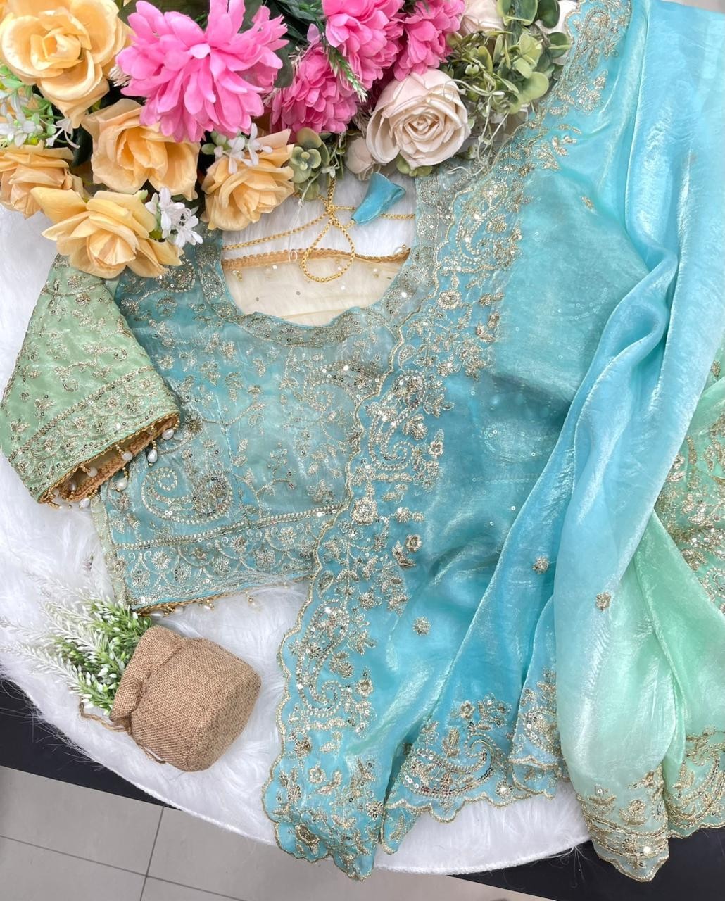 Ready to Wear Fendy Satin Saree with Heavy Sequin Embroidery | Designer Border &