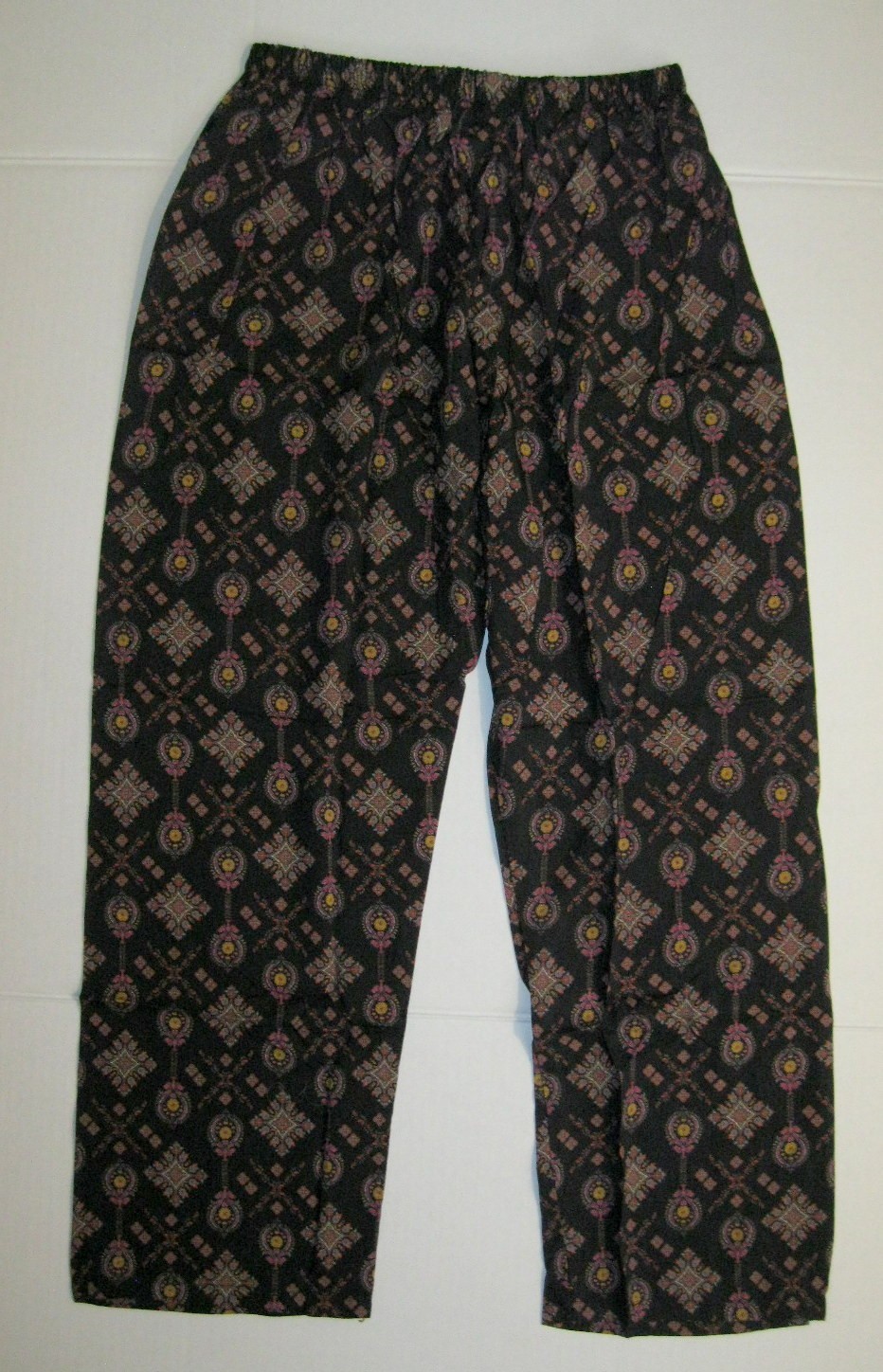 New 2 Pc Pakistani Print Lawn Kurti Trousers Suit Scalloped Trim Black Size L