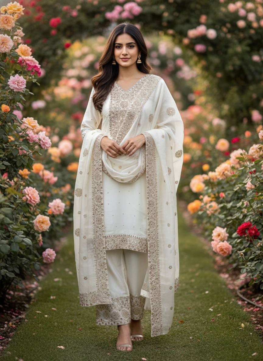New Presenting Silk White Top Palazzo With Dupatta For Festival Wear