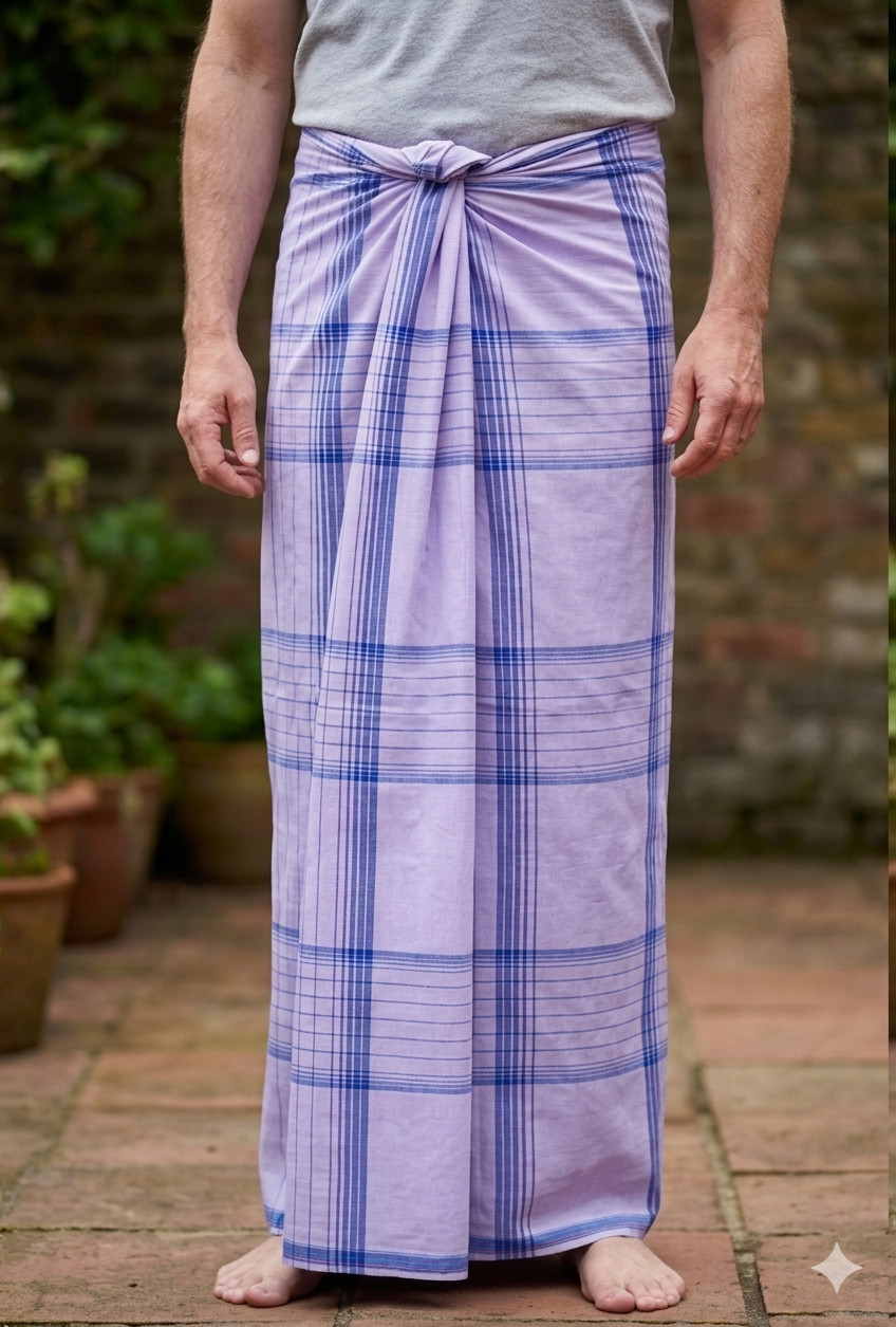 Men’s 100% Cotton Lungi Combo Pack of 2 + Free Handkerchief Checked Wrap