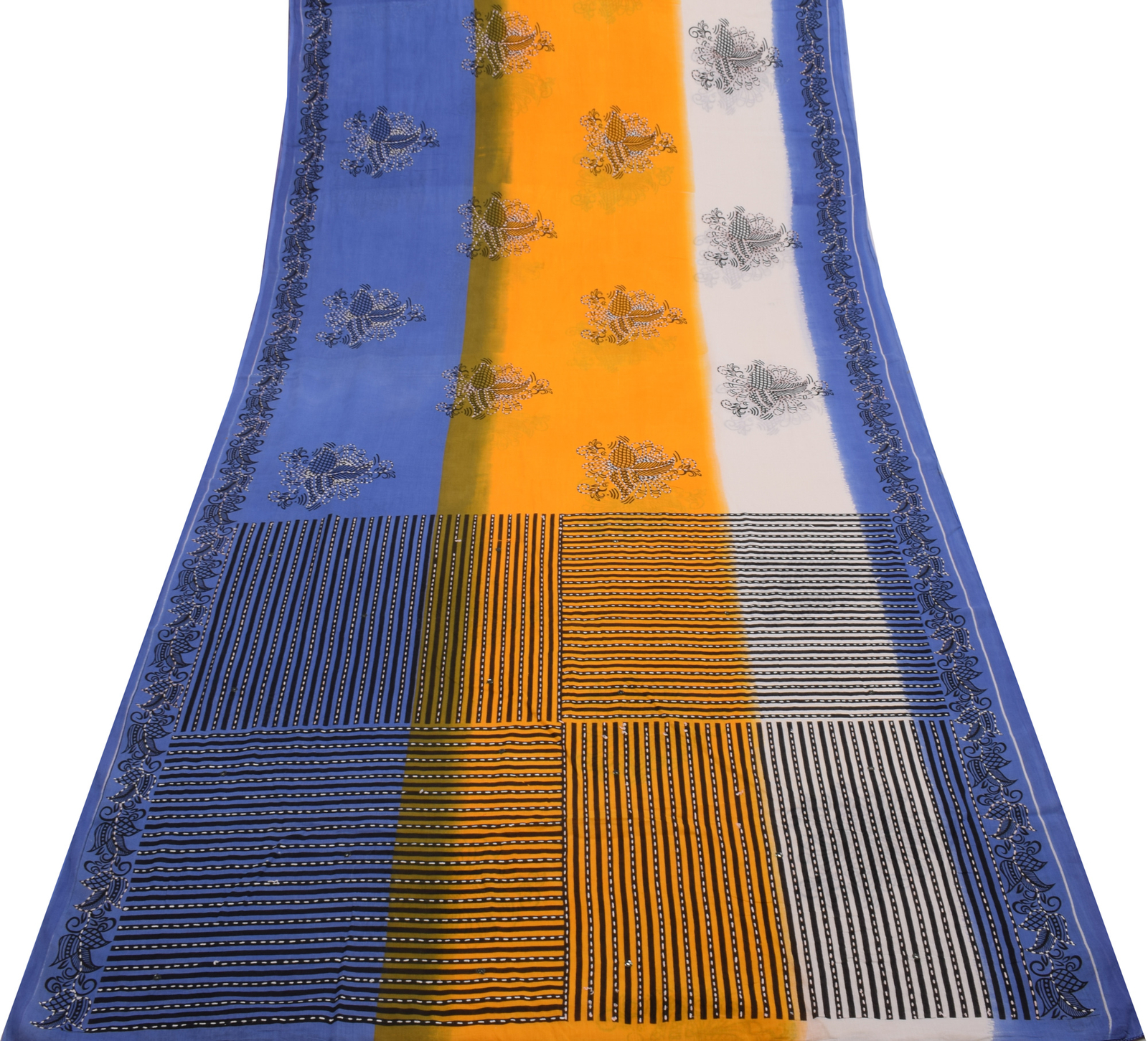 Sushila Vintage Indian Saree 100% Pure Cotton Hand Embroidered Sari Craft Fabric
