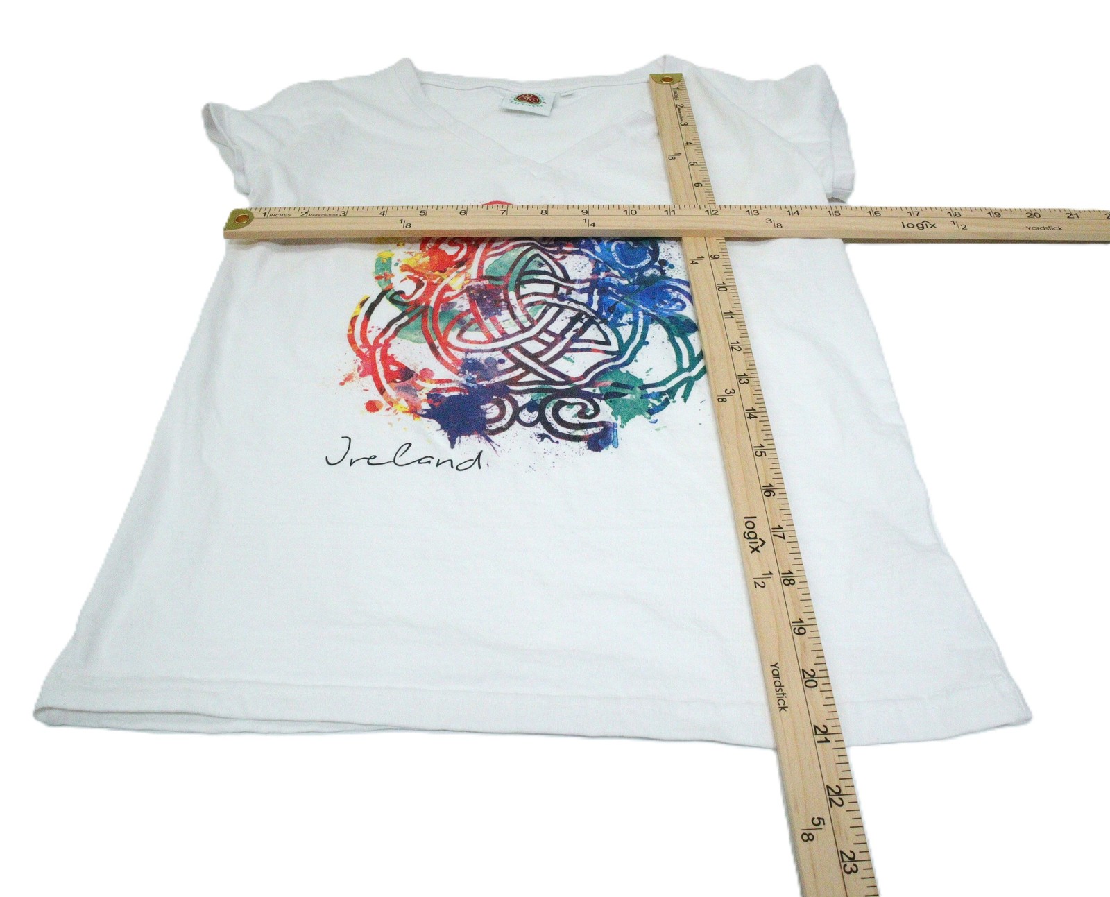 Traditional Craftwear White Celtic Knot Ireland V-Neck T-Shirt Women’s S T556