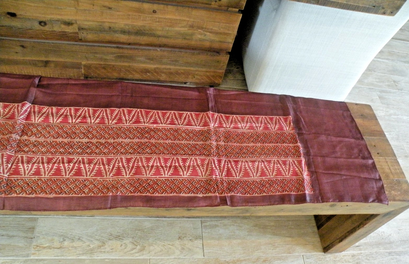 Original Fabindia Hand Block Print Ethnic Scarf in Rust and Brown Fabric