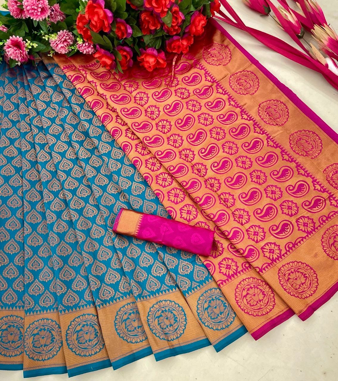 Soft Lichi Silk Saree Silver Zari Jacquard Work Contemporary Party Wear Sari