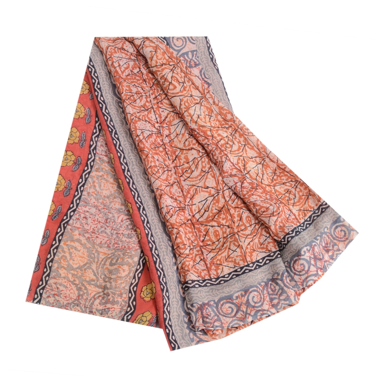 Sanskriti Vintage Sarees Hand Block Printed Pure Georgette Sari 5Yd Craft Fabric