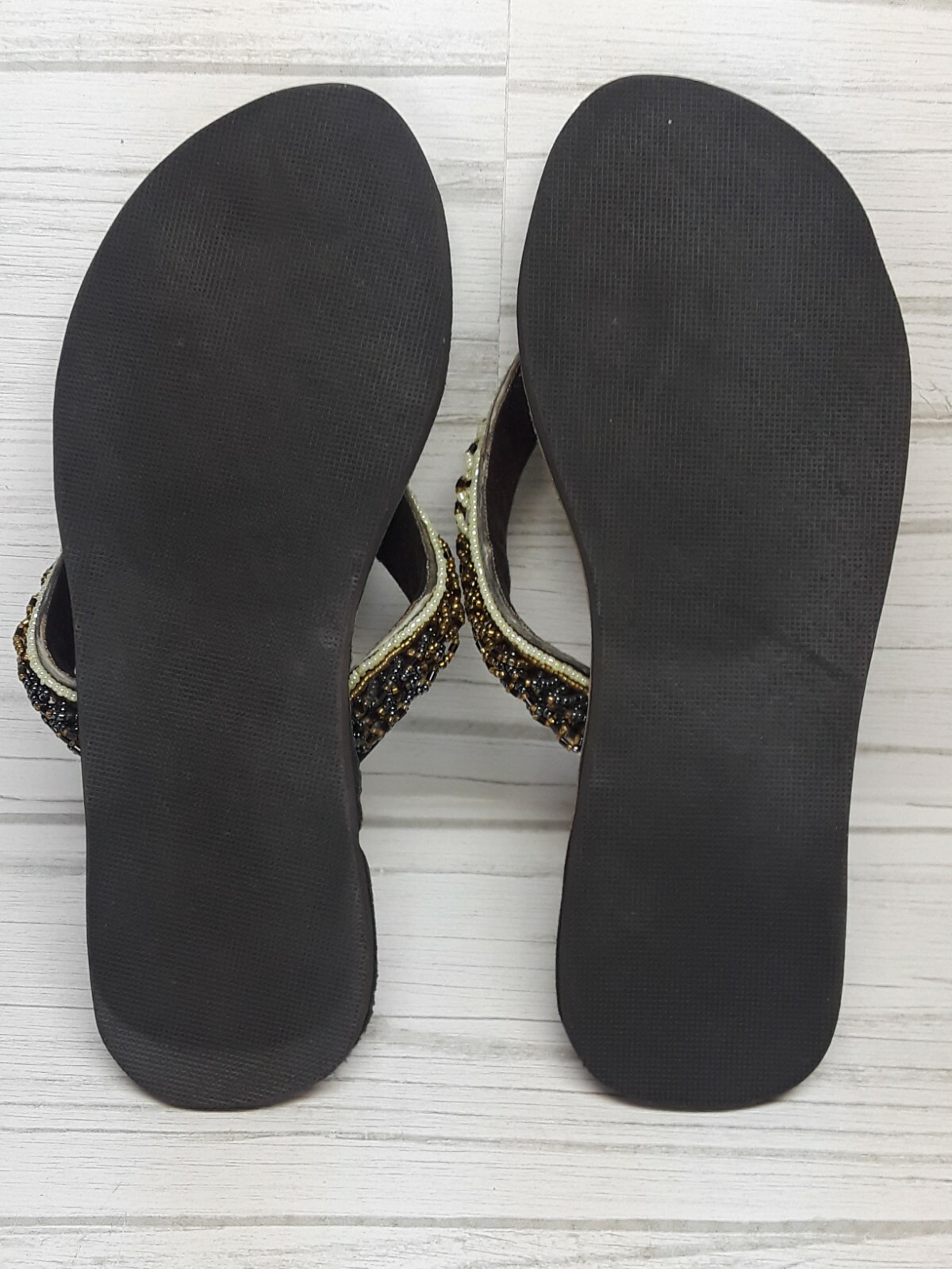 Hand Made True Happiness Native American Leather Beaded Sandals Flip Flops 38