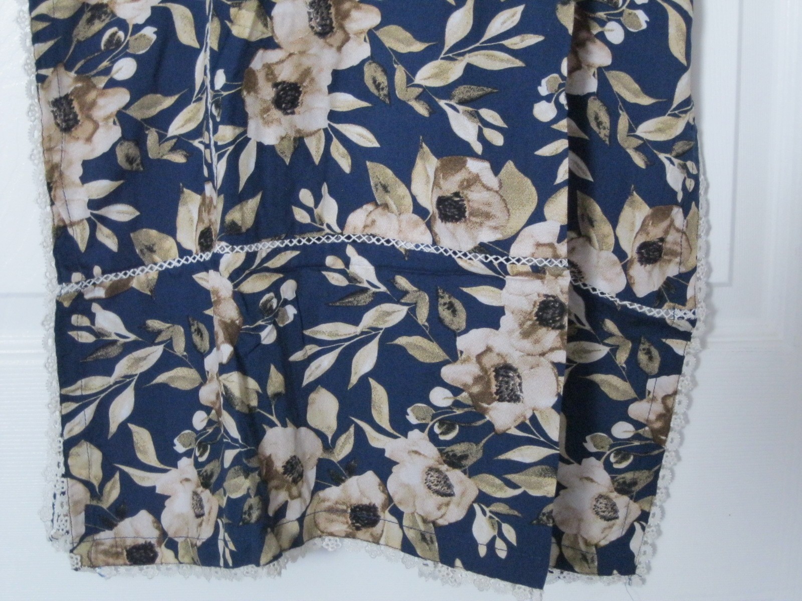 New 2 Pc Pakistani Print Lawn Kurti Trousers Suit Scalloped Trim Navy Size L