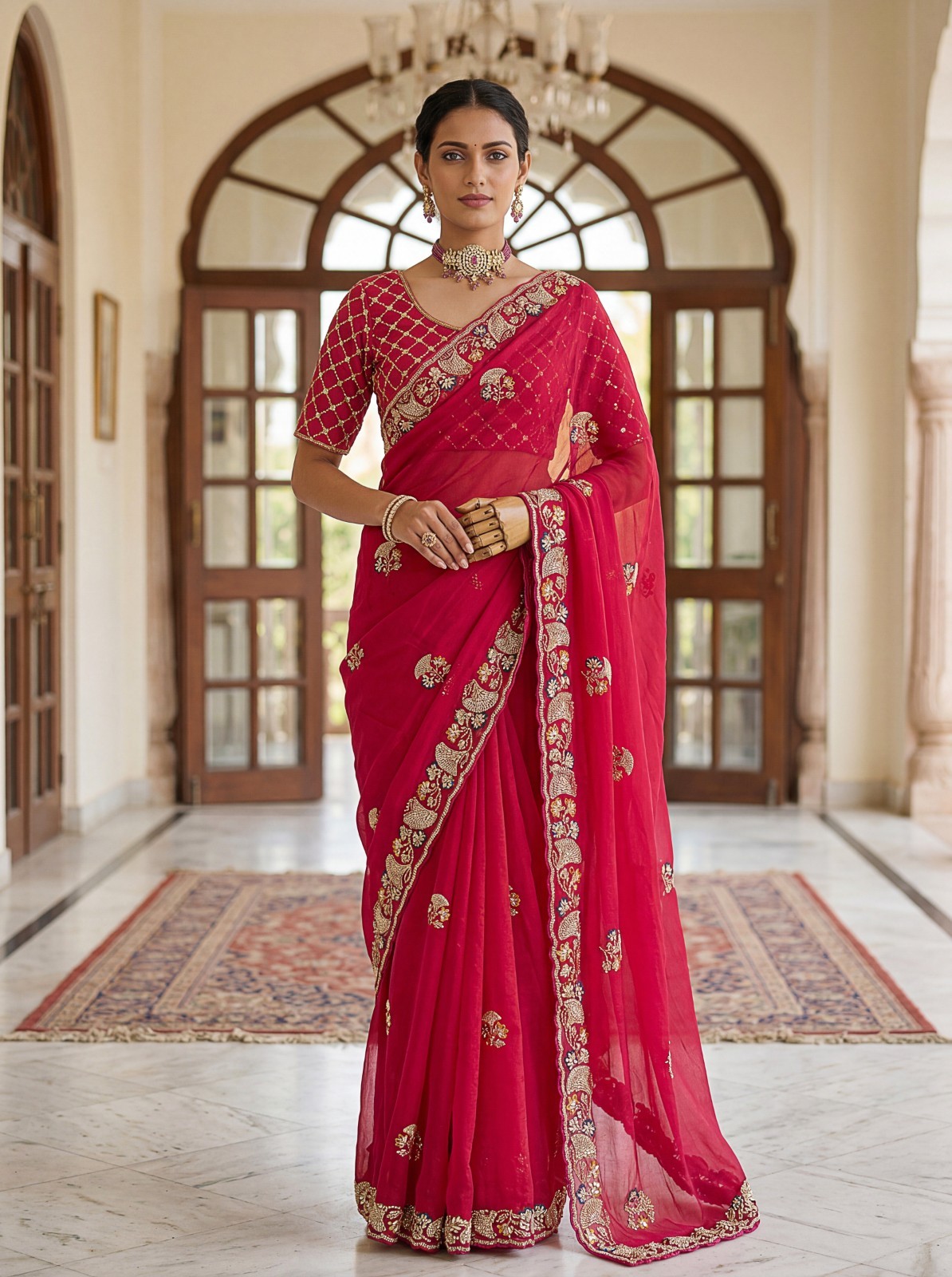 Premium Chiffon Silk Saree Heavy Embroidered Party Wear Saree