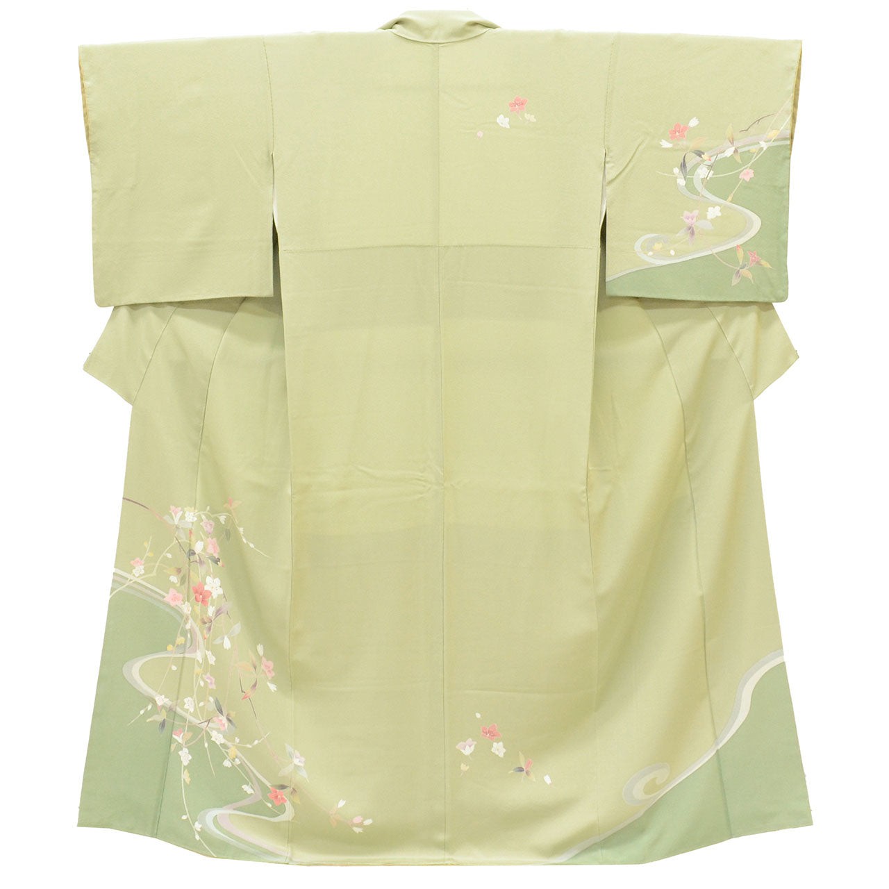 Vintage Japanese Kimono | Houmongi | Green Silk | Botanical Stream | uu2528b
