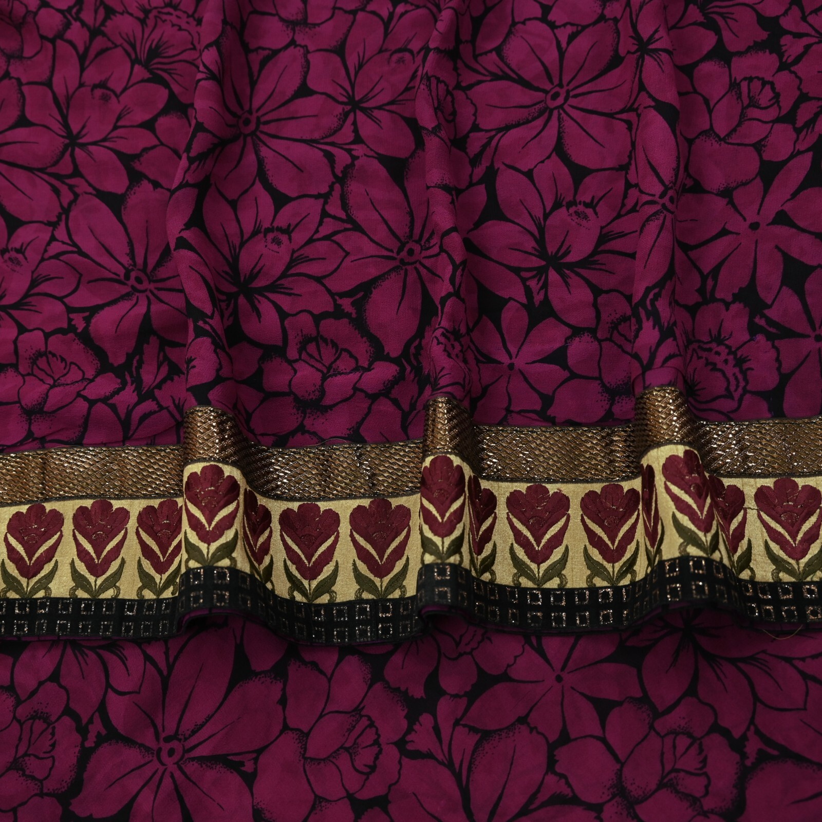 Indian Vintage Sari Pure Georgette Silk Printed Saree Craft Fabric Sewing 5yd