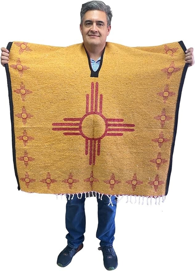 MEXICAN PONCHO , NEW MEXICO , ONE SIZE , GABAN , YELLOW , NEW MEXICO STATE