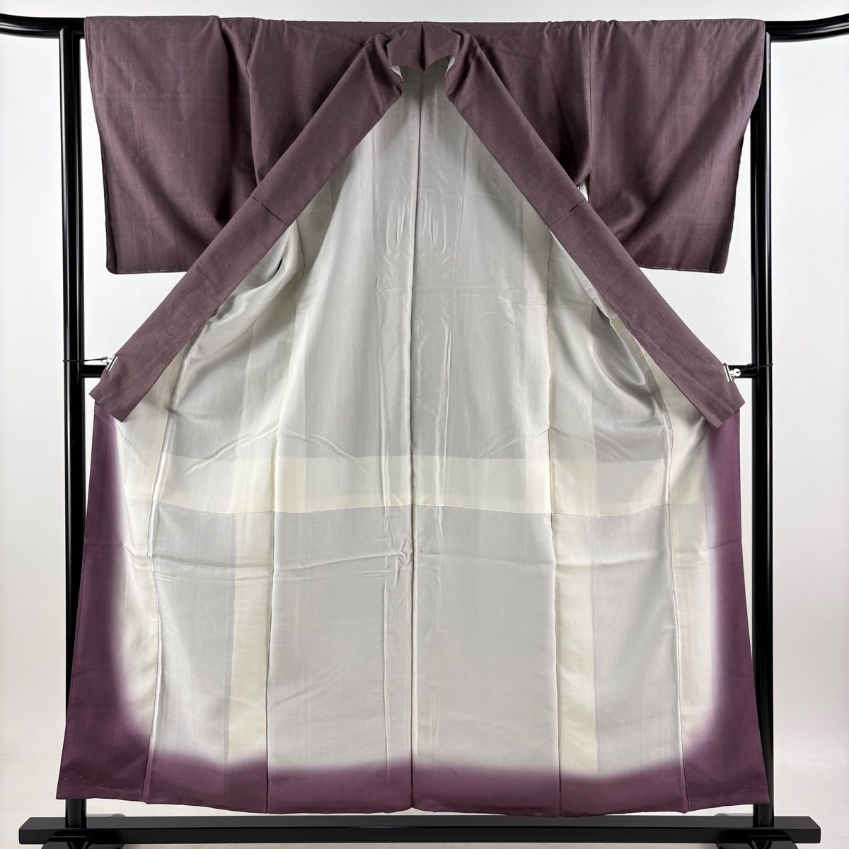 Tsumugi Kimono Certificate Single Crest Gray Purple Silk 156.5cm M Lined
