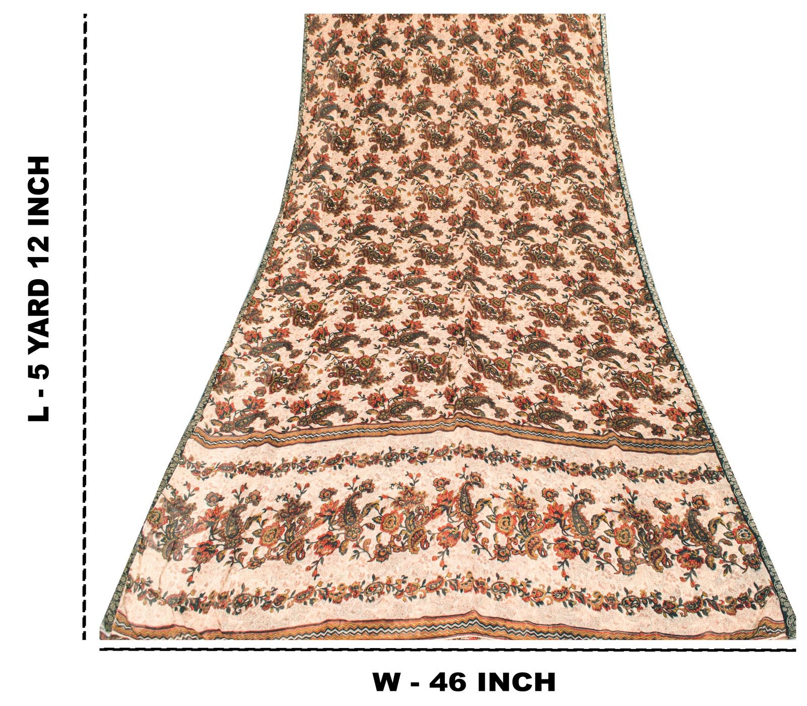 Sanskriti Vintage Soft Off-White Chiffon Saree Floral Printed Sari 5+Yd Fabric