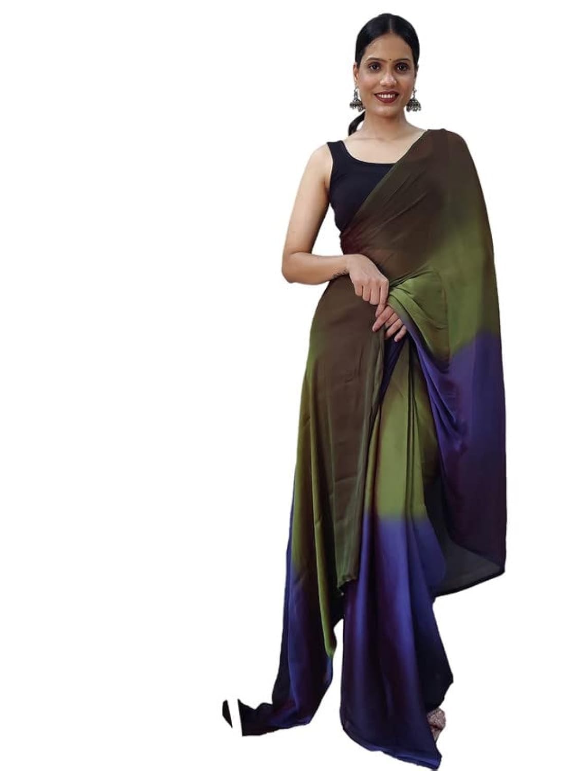Women’S Chiffon Ready To Wear Saree With Unstitched Blouse Piece