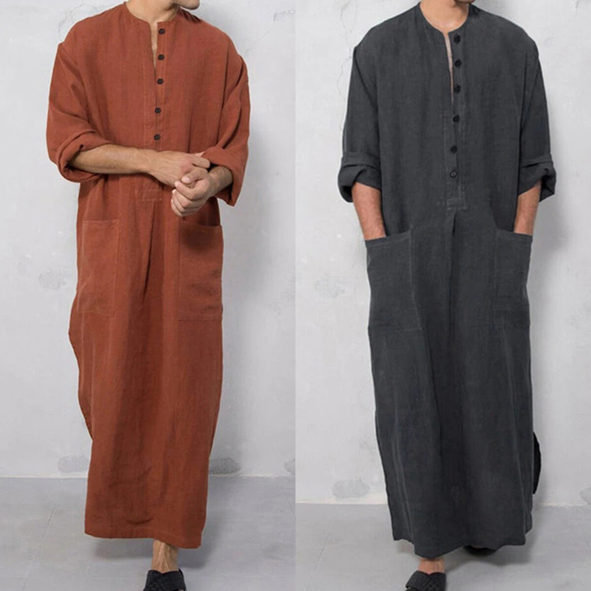 Men Arab Muslim Robe Baggy Islamic Thobe Casual Jubba Kaftan Long Robes Clothing