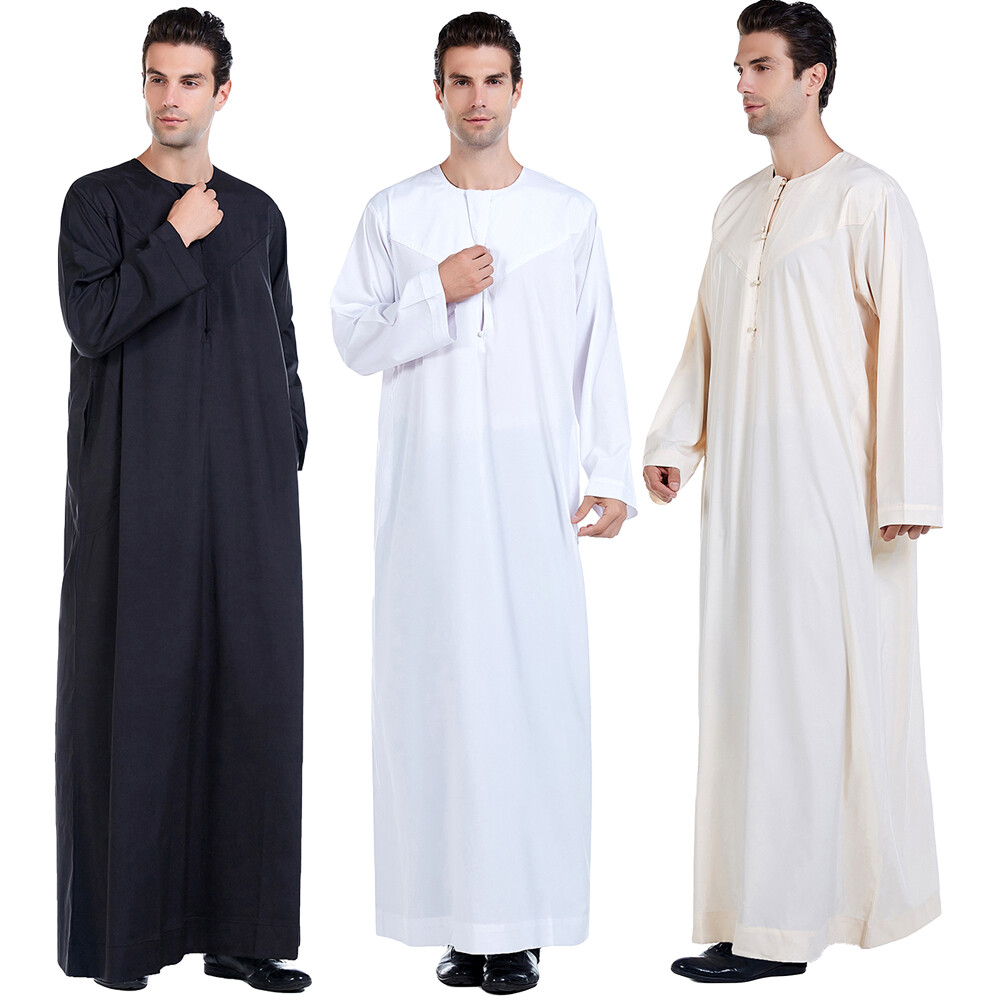 Men Saudi Thobe Jubba Dishdasha Thawb Thoub Muslim Islam Dress Abaya Daffah Robe