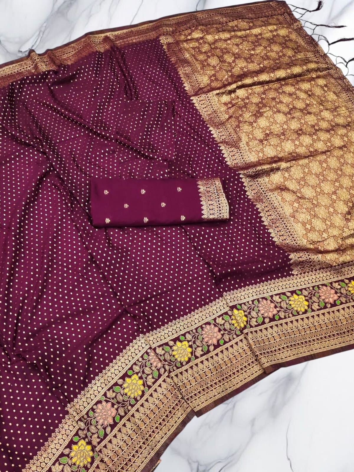 Designer Khadi Georgette Silk Saree with Fancy Tassels,Weaving Blouse Saree