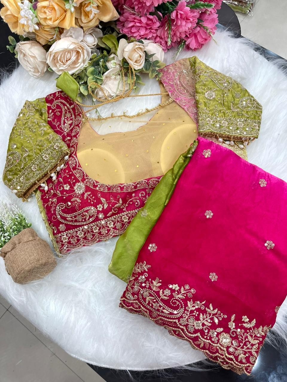 Ready to Wear Fendy Satin Saree with Heavy Sequin Embroidery | Designer Border &