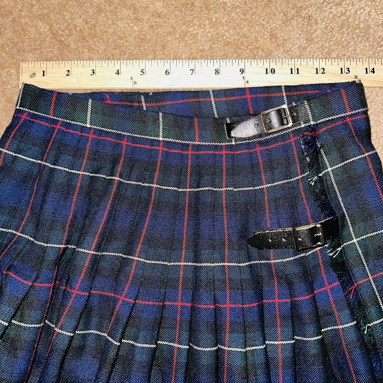 Vintage Hector Russell Tartan Kilt Skirt Made in Scotland Pure New Wool 26 Waist