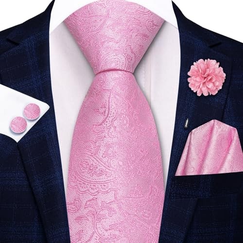 Zipper Ties for Men Pre-Tied Tie Set Silk Paisley Adjustable Necktie A Pink