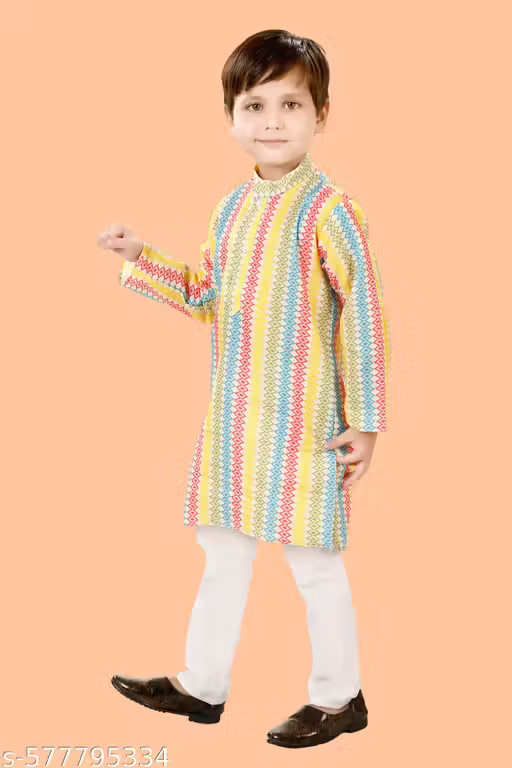 BOYS STYLISH PRINTED KURTA & PYJAMA SET_Boys Kurta Set_Multi_Festive Kurta set
