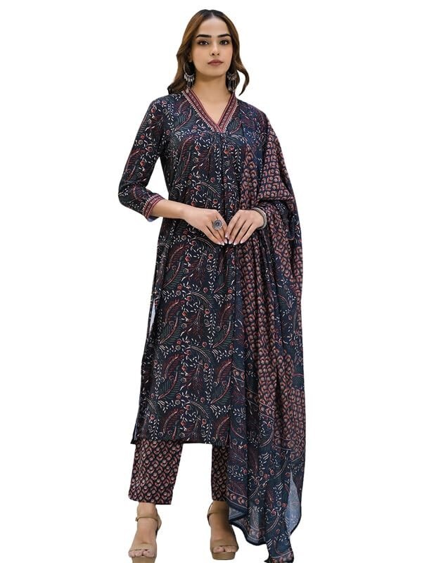 Women’s Floral Straight Printed Kurta Pant With Dupatta Set