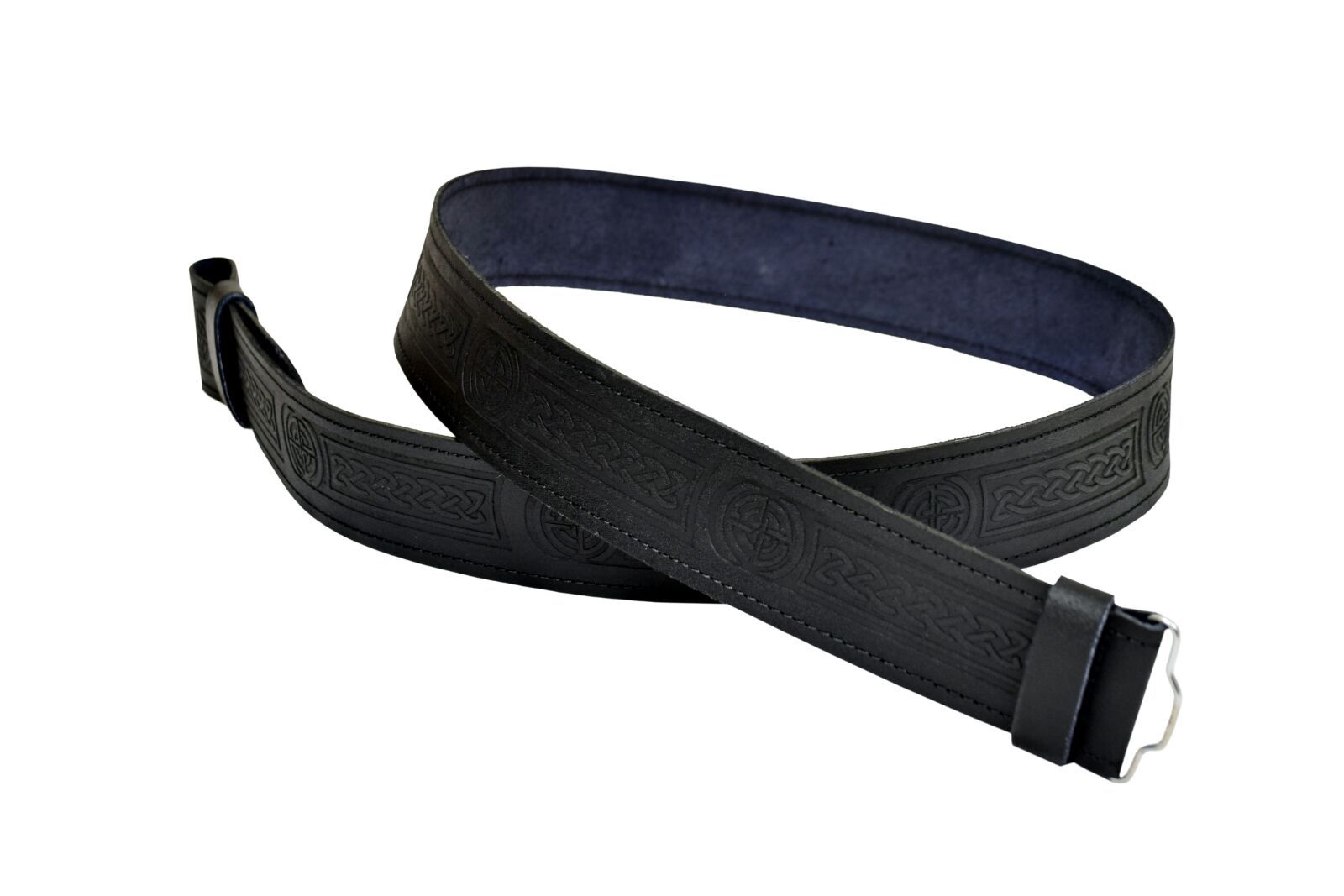 Leather Kilt Belt Adjustable size for Kilts Highland Black Celtic Embossed