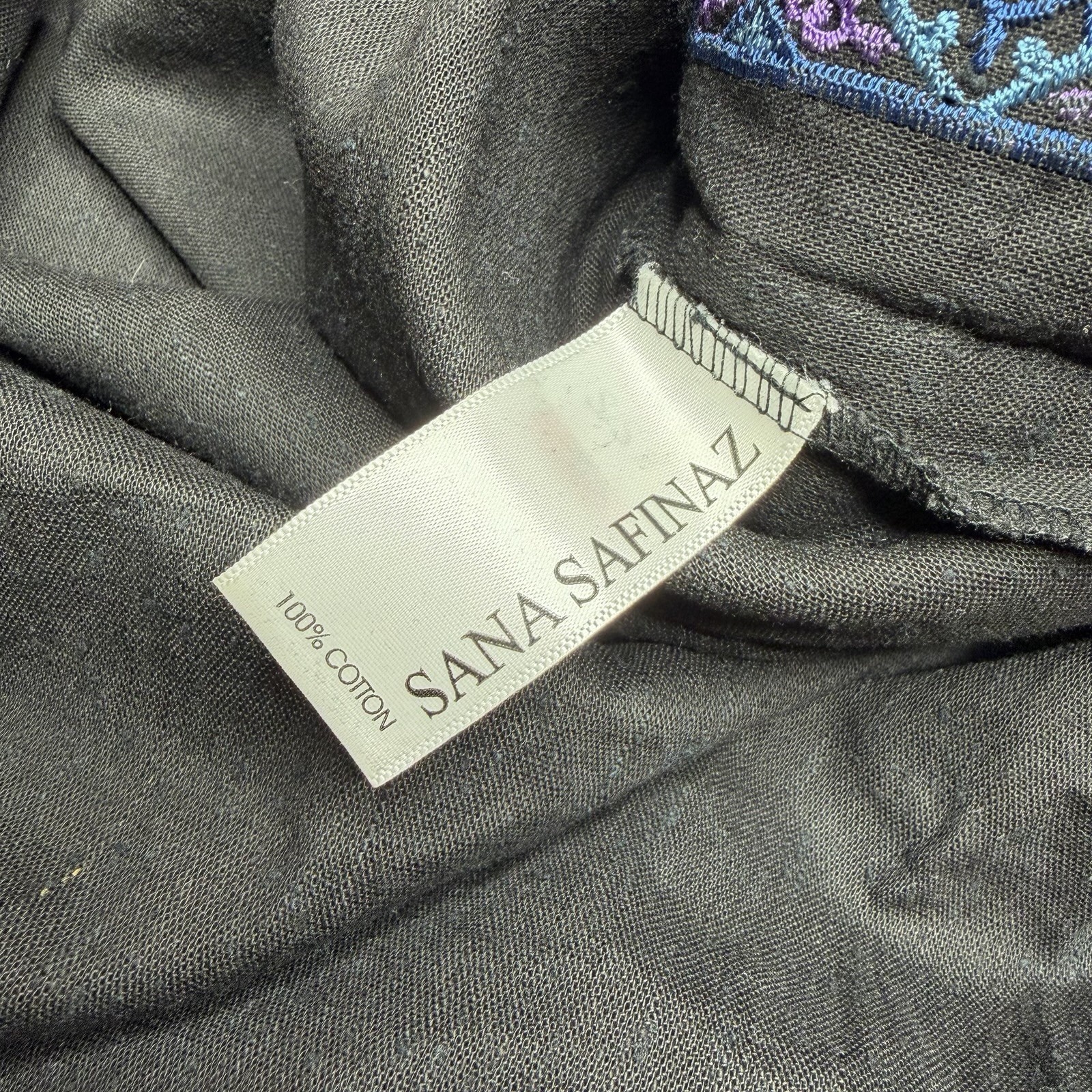 Sana Safinaz Floral Embroidered Kurta Tunic Medium M Black Blue Purple Pakistani