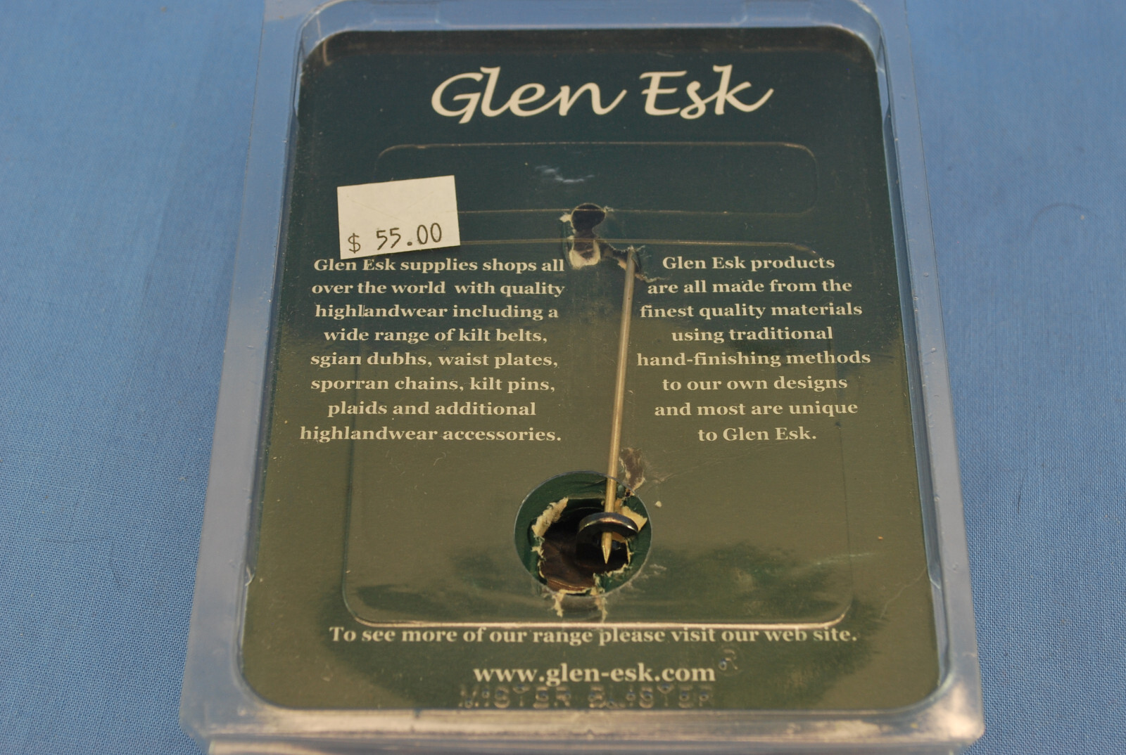 GLEN ESK Kilt Safety Pin Brooch Silver Green Gem (Discontinued?)