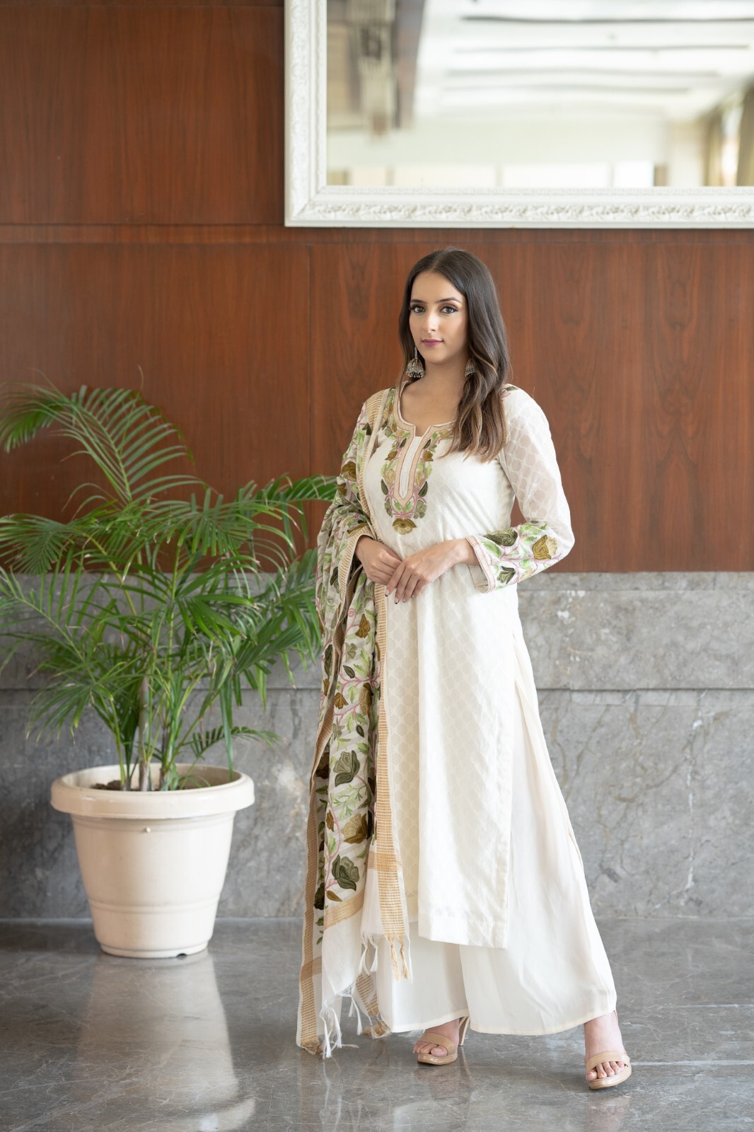 Indian Jacquard Palazzo Set, Dupatta Outfit, Traditional Kurta Set, Indian Dress