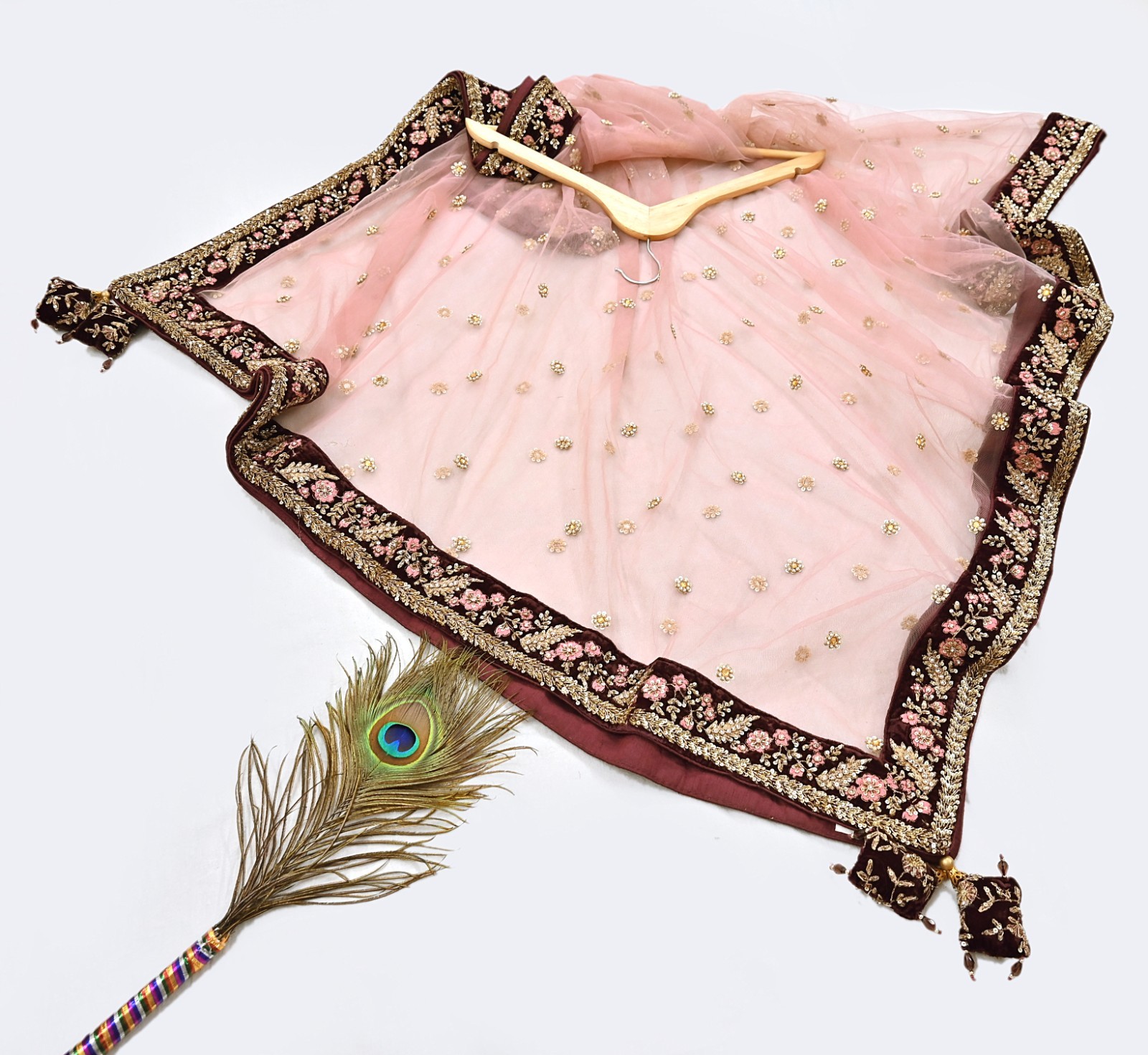 Indian Heavy maroon & pink Net/velvet Hand Embroidered Designer Lehenga 3pcs Set