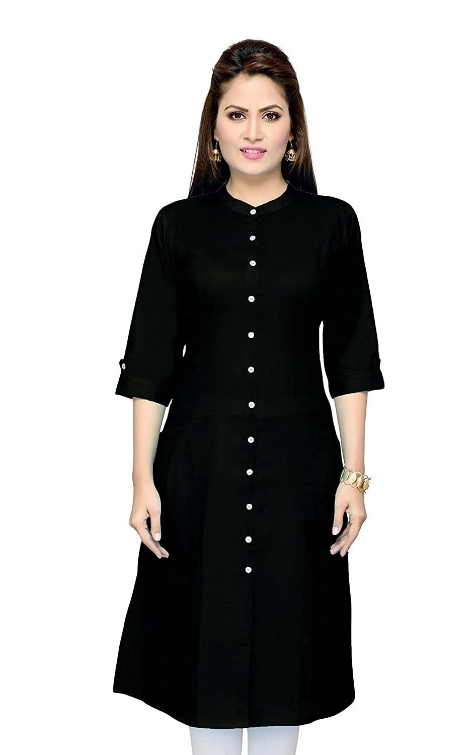 Cotton Regular Kurta For Women 3/4 Sleeve Solid Casual Kurti Dress