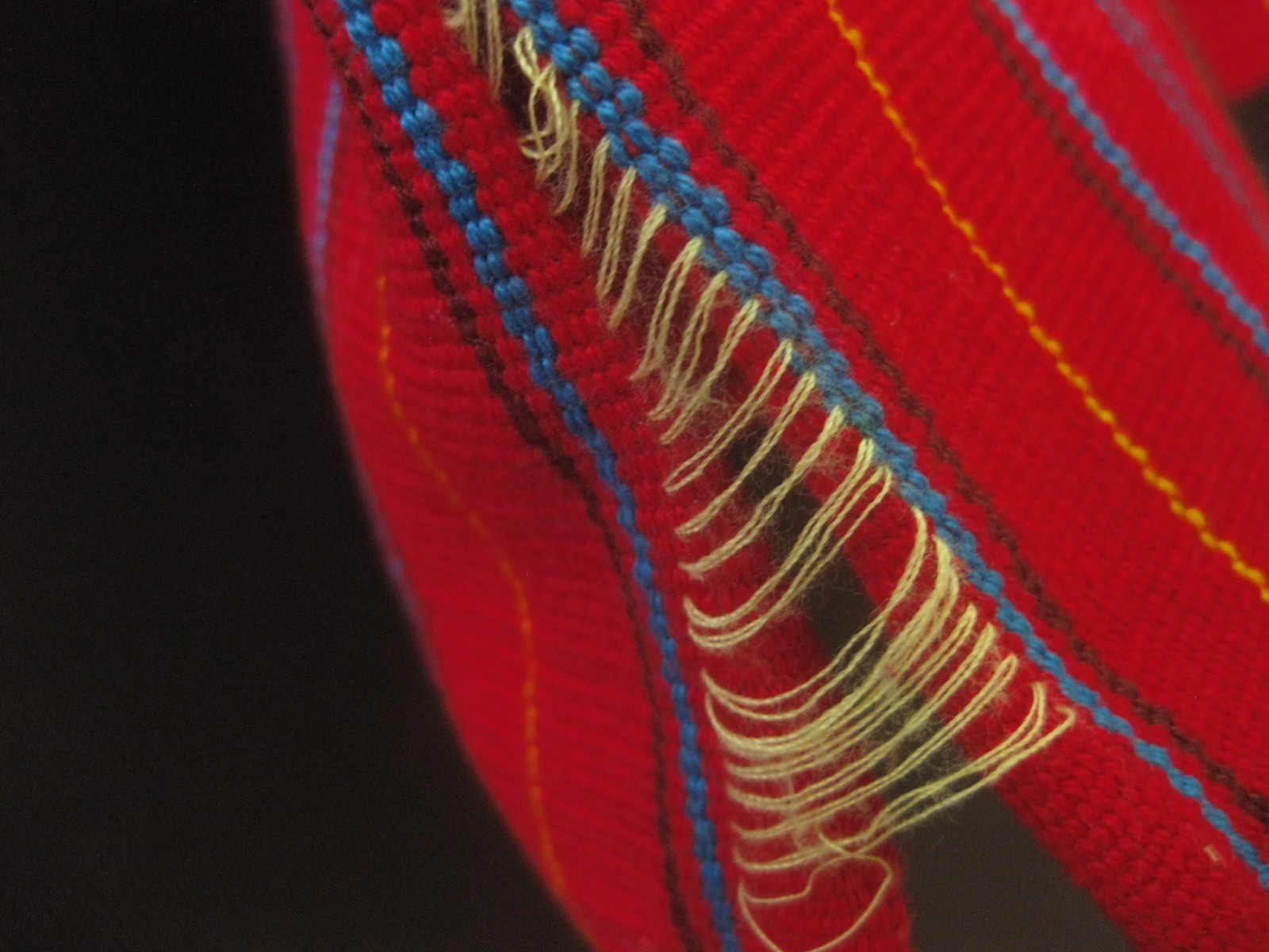 Vintage Guatemala Huipil~Rich Red Striped Gem ~Colorful Stitchery