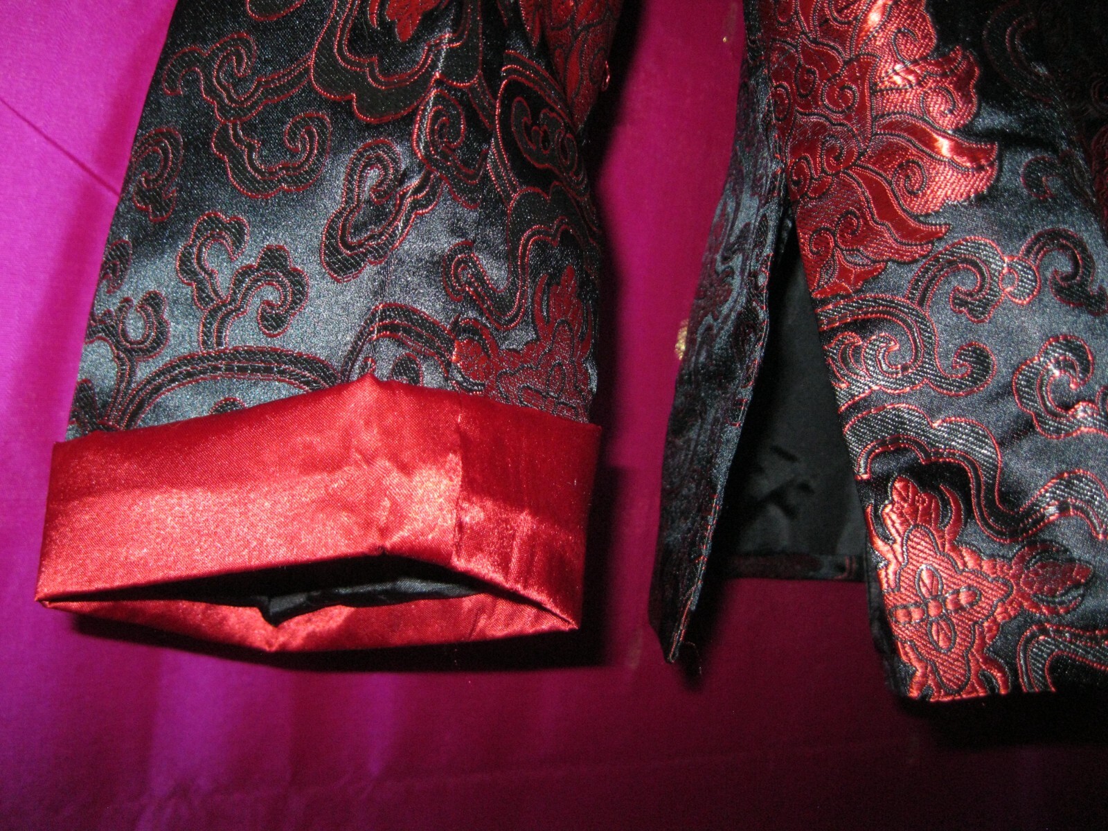 CHINESE, BLACK JACKET W/ RED COLORED DESIGNS, SZ. S., NEW.