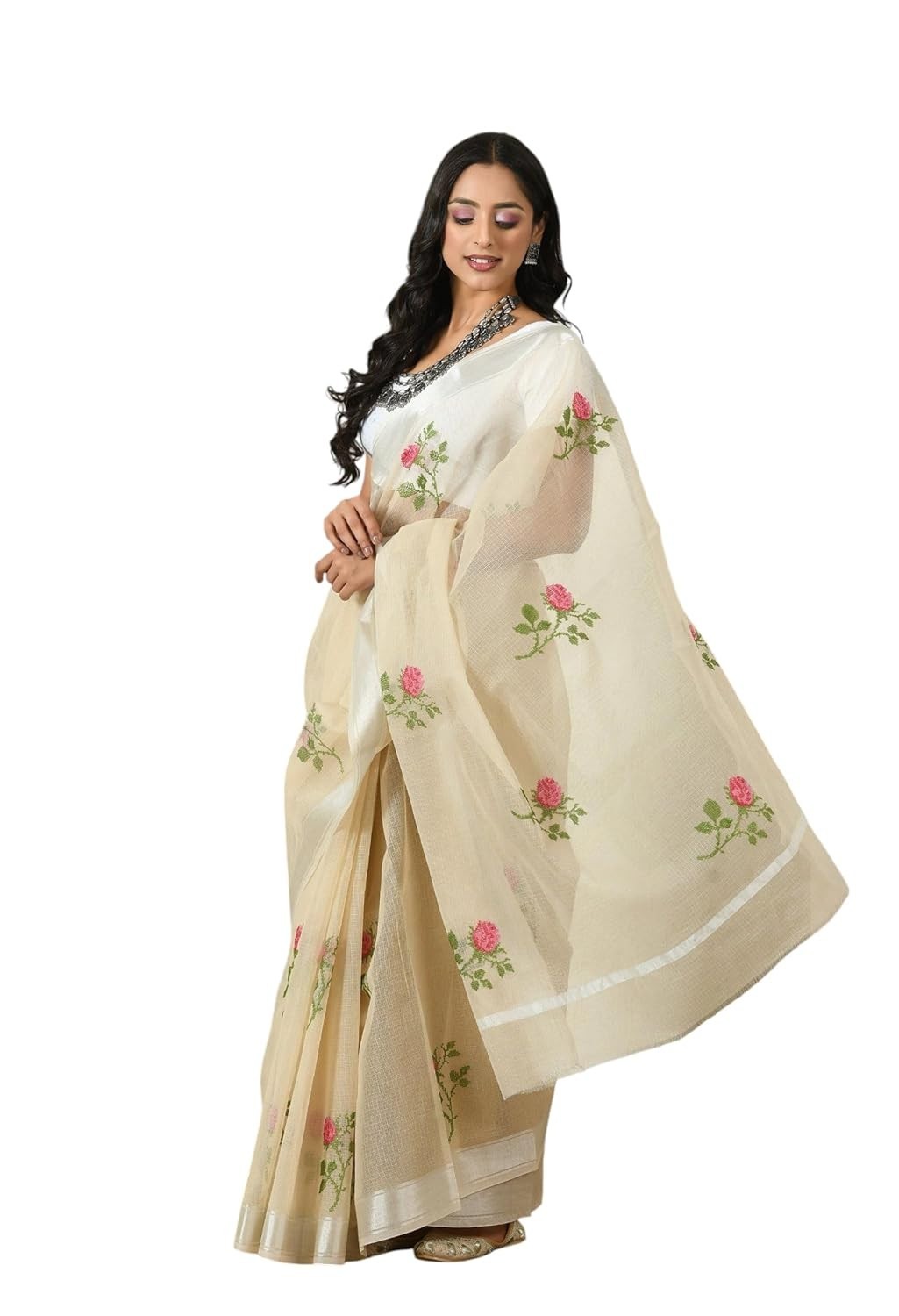 Women’s Kota Doria Pure Cotton Embroidery Saree With Blouse Piece