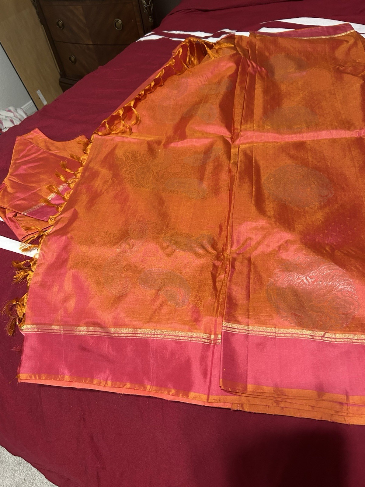 Kanchipuram Pure Silk Saree Peach and Orange