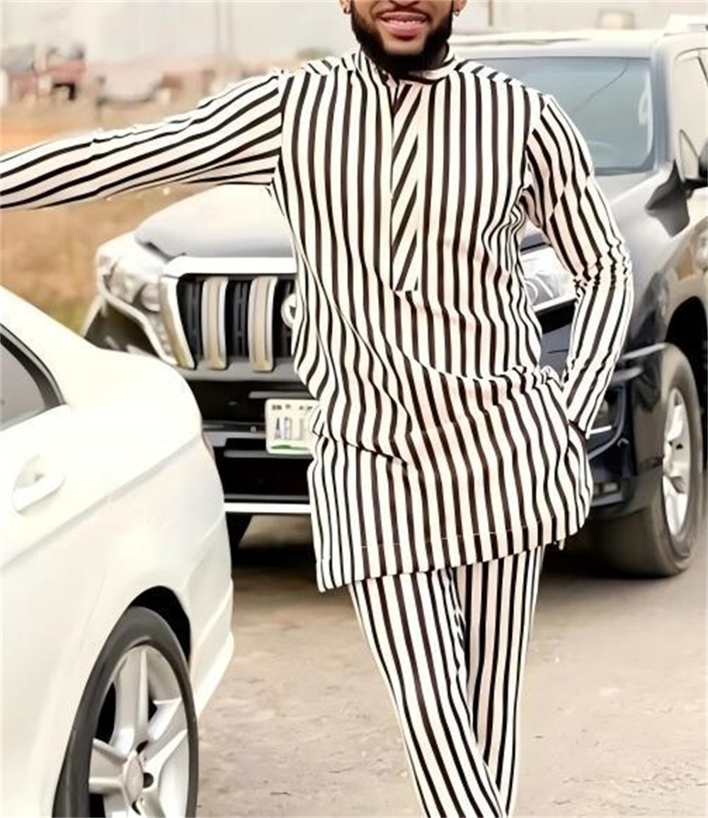 Men’s Traditional 2 Piece Set African Shirt and Pants Set Suit Middle East Suit