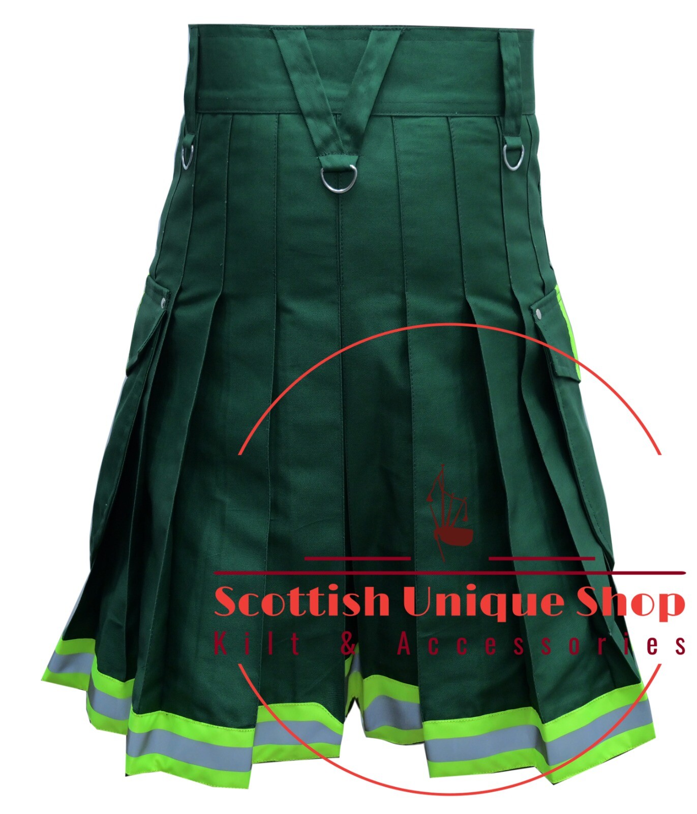 Scottish Handmade Firefighter Utility Kilt solid Green Hybrid Kilt For Men’s