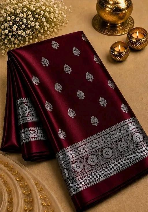 Indian Banarasi Silk Saree Festive Wedding Ethnic Wear Sari with Running Blouse