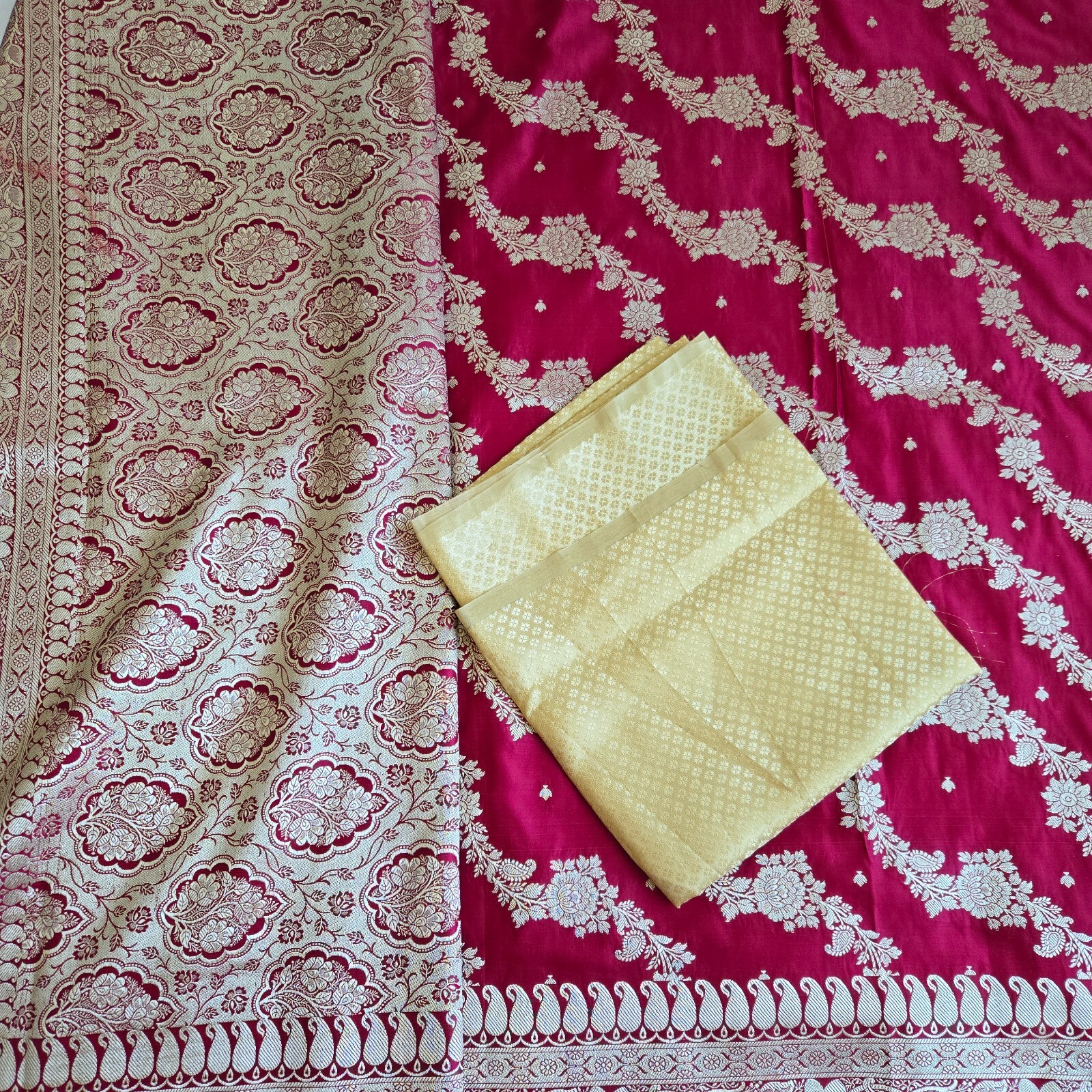 NEW Dark Red Banarsi satin silk Saree NEGOTIABLE