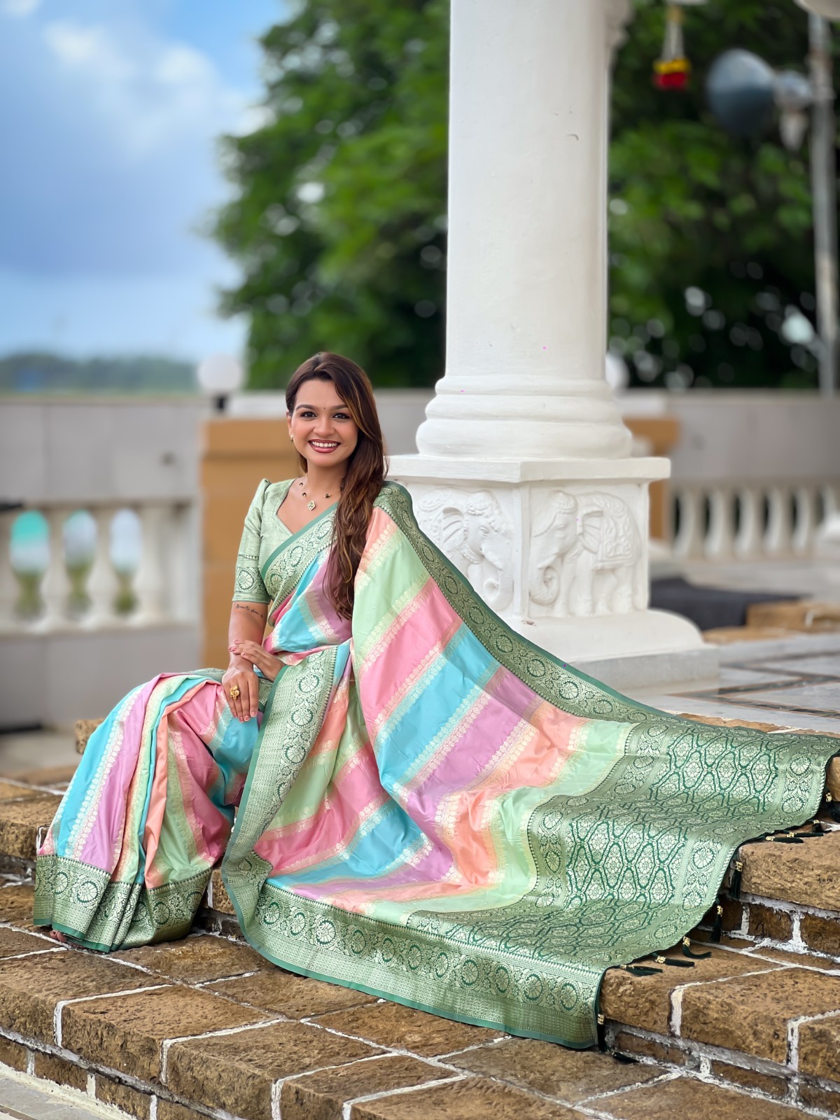 Wedding Women Banarasi Art Silk Saree Zari Woven Indian Traditional Sari Blouse