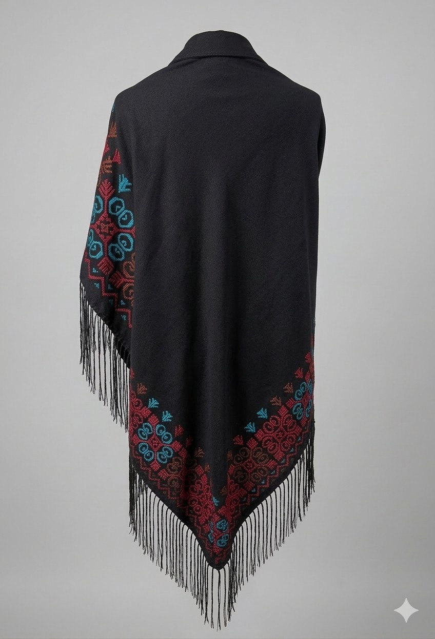 New Hand Embroidered Bedouin Wrap Fringe Detail Black Siwa Oasis Egypt ethnic