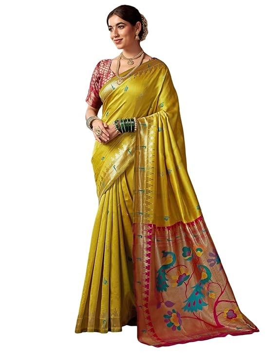 Women’s Paithani Soft Silk Jacquard Soft Silk Saree With Unstitched Blouse Piece