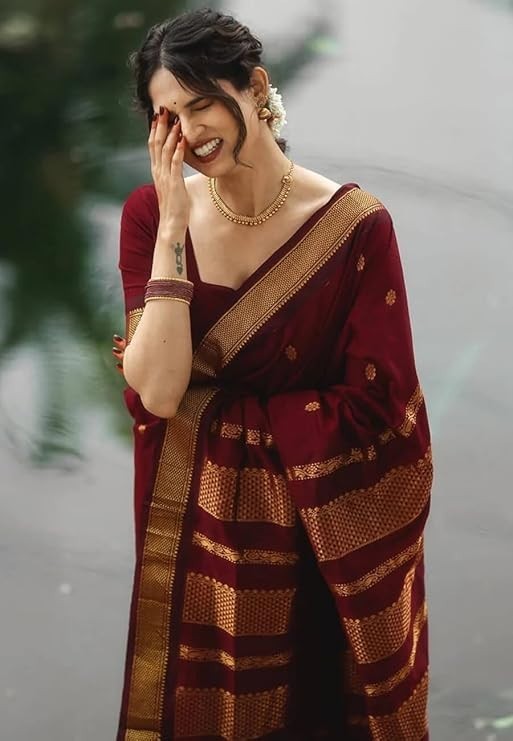 Women’s Banarasi Kanjivaram Cotton Silk Saree With Unstitched Blouse Material