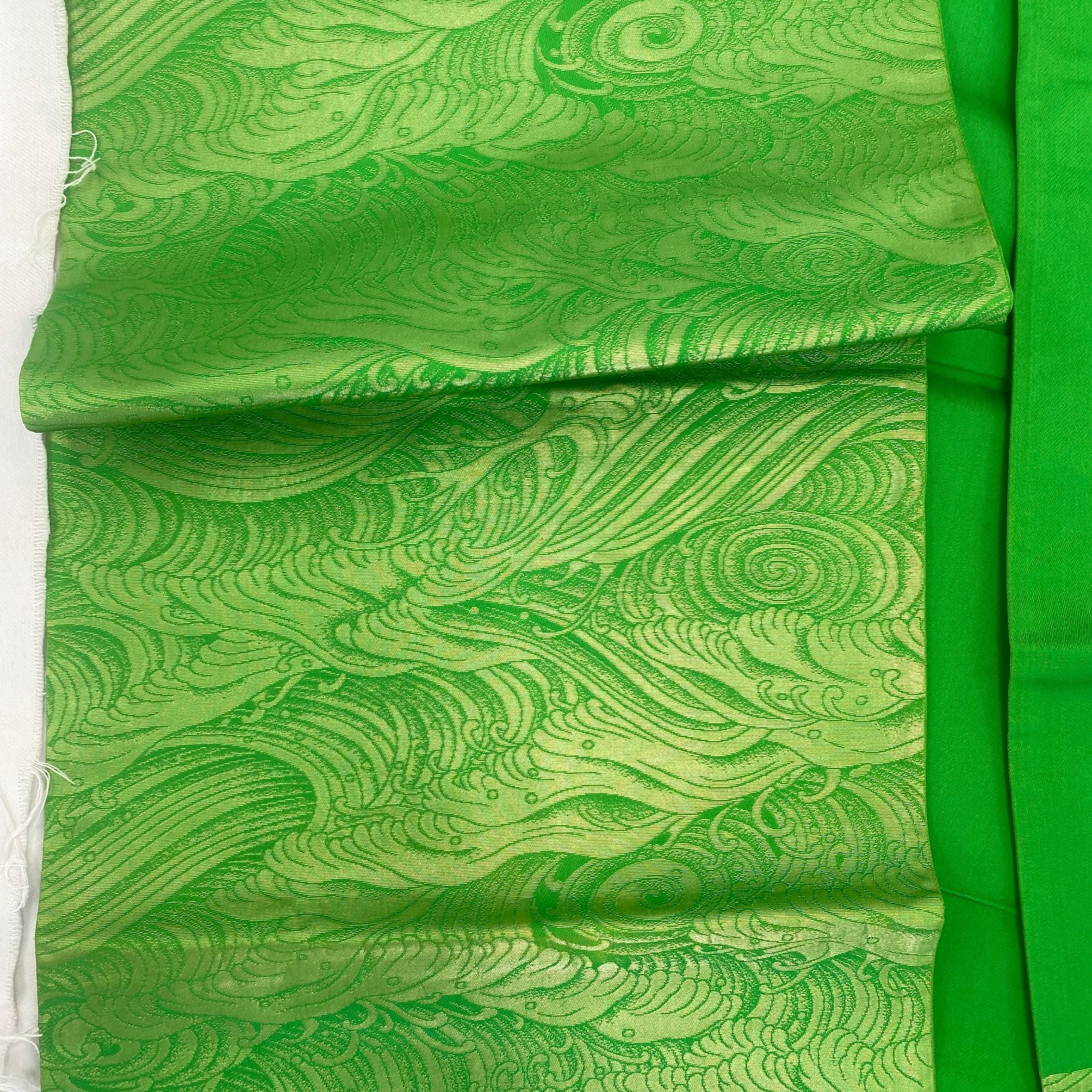 Japanese Vintage Kimono Fukuro Obi Silk Green Traditional Authentic 163 x 12 in
