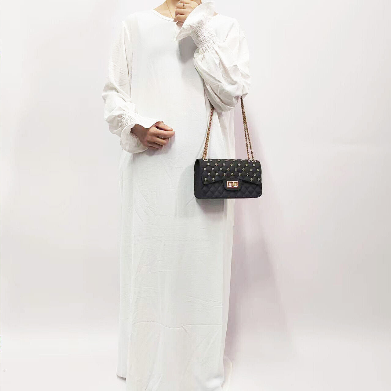 Muslim Women Solid Color Long Sleeve Abaya Loose Robe Simple Maxi Dress Kaftan