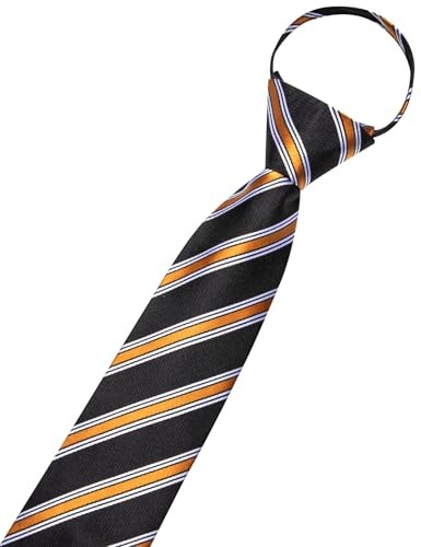 Zipper Ties for Men Pre-Tied Tie Set Silk Paisley Adjustable Black and Orange