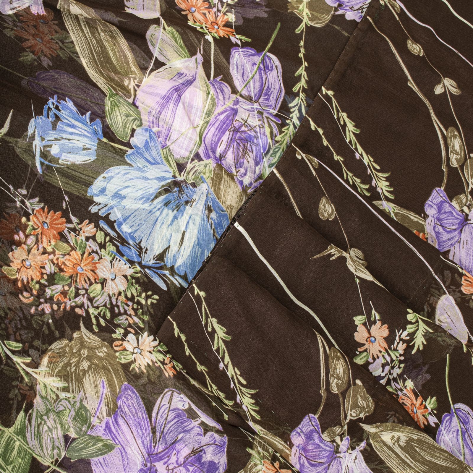Sanskriti Vintage Brown Pure Georgette Silk Saree Floral Print Sari 6Yard Craft