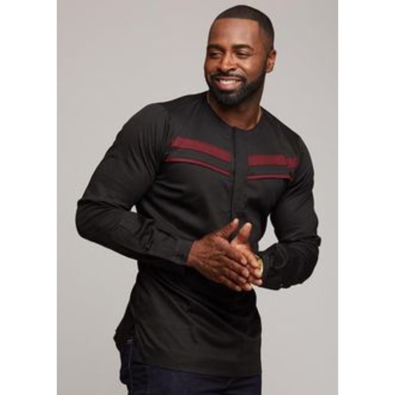 D’Iyanu Black Red African Dashiki Long Sleeve Top Men’s Size XL