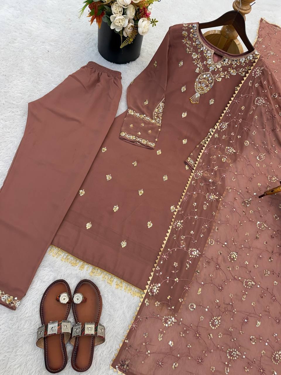 New Presenting Dusty Pink Faux Georgette Salwar Kameez With Dupatta For Festive